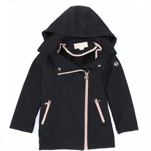 Michael Kors Black Pea Coat with Pink Zippers